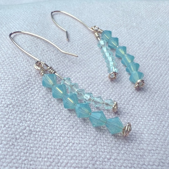 Handmade 14k aqua glass bead earrings - Picture 1 of 2